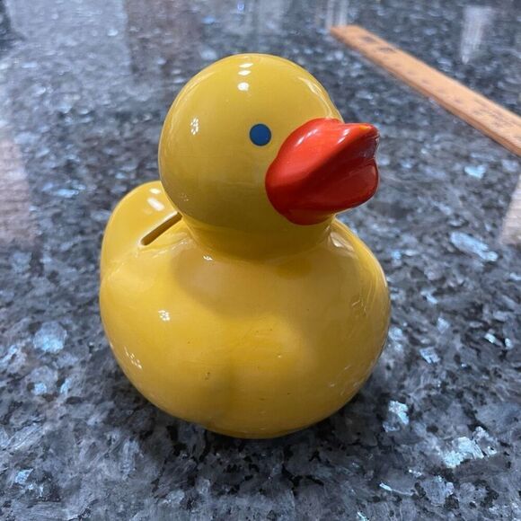 Vintage Yellow Rubber Duck Ceramic Coin Bank – 5” Tall - Picture 8 of 8